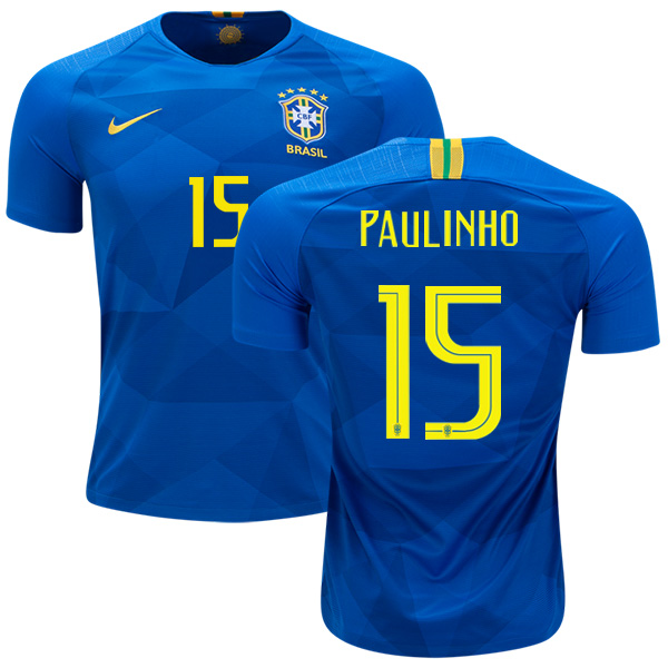 Brazil #15 Paulinho Away Kid Soccer Country Jersey - Click Image to Close